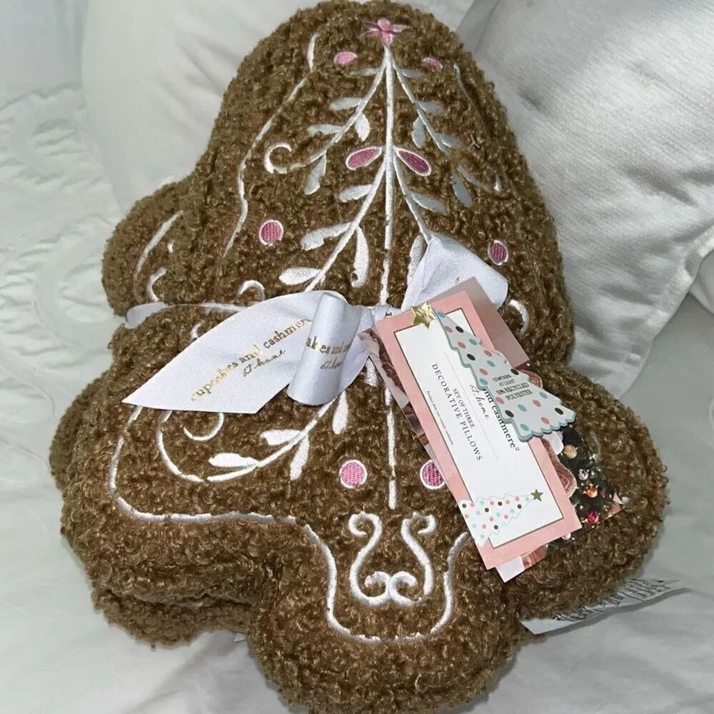 Cupcakes and Cashmere Gingerbread Pink and White Pillow Set of 3 viral